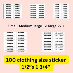 100 clothing size stickers  S M L XL XXL